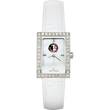 Ladies Florida State University Watch with White Leather Strap and CZ Accents