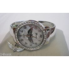 Ladies Geneva Bracelet Watch Heartwings W/ Charm