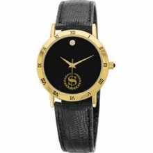 Ladies` Leather Band Collection Stone Dial Watch With Black Face Plate