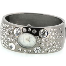 Ladies Metal Bracelet Watch With Clear Cz Crystals