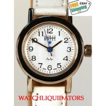 Ladies Nurse Mates Silvertone Watch W/ White Dial W/black Dial Numbers/hands