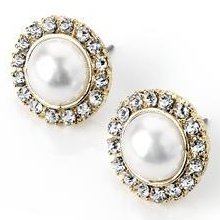 Ladies Radiant Casual Gold & Pearl Colour Crystal Stud Elegant Earring