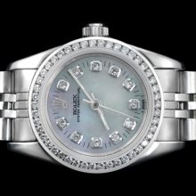 Ladies Rolex Oyster Perpetual No Date Stainless Steel Diamond Dial Bezel