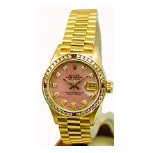 Ladies Rolex Preowned President Yellow Gold/Pink MOP Diamond Dial/1ct