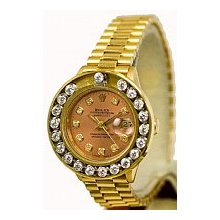 Ladies Rolex Preowned President Gold 1.5ct Happy Diamond Bezel/Salmon