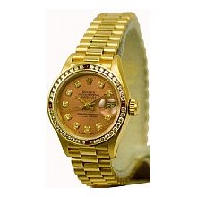 Ladies Rolex President 1ct Diamond/Yellow Gold/Salmon Dial - Preowned