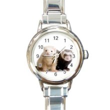 Ladies Round Italian Charm Watch Cute Ferrets Pets Animals Gift model 30126936