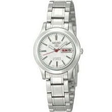 Ladies Seiko 5 Automatic Stainless Steel Dress Watch W/ White Dial