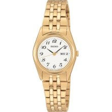 Ladies Seiko Quartz Sxa126 White Dial Gold Tone Stainless Steel Watch