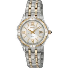 Ladies Seiko Two Tone Stainless Steel White Dial Date Watch