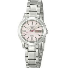 Ladies Stainless Steel Seiko 5 Automatic Watch W/ Soft Pink Dial