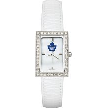 Ladies Toronto Maple Leafs Watch with White Leather Strap and CZ Accents