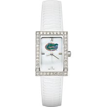 Ladies University Of Florida Watch with White Leather Strap and CZ Accents