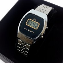 Ladies Vintage Electronic Black & Stainless Steel LCD Digital Watch by DSC