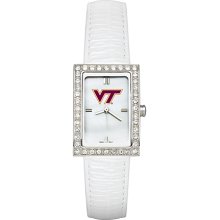 Ladies Virginia Tech University Watch with White Leather Strap and CZ Accents