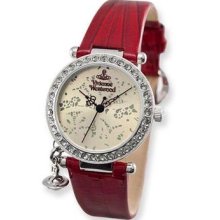 Ladies Vivienne Westwood Orb Crystal Bezel Red Strap Watch Xwa3868