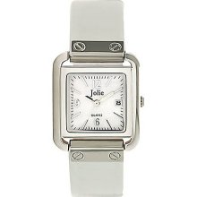 Ladies' White Patent Leather Square Watch