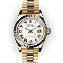 Ladies White Roman Dial Fluted Bezel Rolex President (1034)