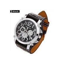 Large Quartz Analog Wrist Watch Wristwatch Extra Wide Pu Leather Black