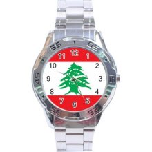 Lebanon Flag Stainless Steel Analogue Watch Lebanese