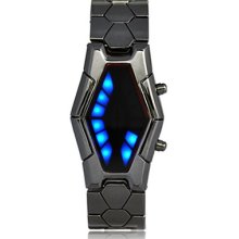 Led Binary Watch Fashion Silver Stainless Steel Elegant Blue Women Mens Watch 0