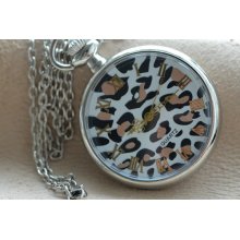 Leopard Pocket Watch, Modern Silver Pocket Watch, Panther Pocket Watch, Animal Pocket Watch, Women Pocket Watch Necklace, PC-89