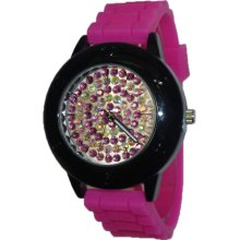 Limited Edition Hot Pink & Black Full Crystal Silicon Watch