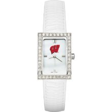 LogoArt NCAA Ladies Fashion Watch with White Leather Strap NCAA Team: Wisconsin