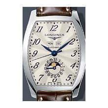 Longines Evidenza Automatic Moonphase 38 x 39 mm Watch - Champagne Dial, Brown Alligator Strap L26714784 Sale Authentic