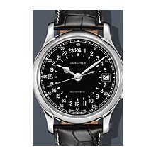 Longines Heritage 24 Hour 47.5 mm Watch - Black Dial, Black Alligator Strap L27514534 Sale Authentic