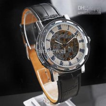 Lots Buy From 9pieces See-through White Dial Auto Mechanical Leather