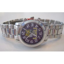 Lsu Tigers Ladies Watch- Stainless Band + Extra Free Watch Battery