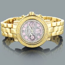 Luxurman Ladies Diamond Watch 0.3ct Pink MOP Yellow Gold Plated