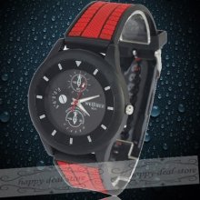 Luxury Army Wind Dial Thin Blue+red Rubber Band Men Boy Sport Quartz Wrist Watch