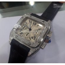 Luxury Diamond Santoss 100 Xl Swiss Eta 7750 Movement Automatic Mens