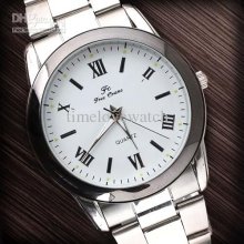 Luxury Men Vogue Steel Roma Numerals White Dial Black Case Rim Quart