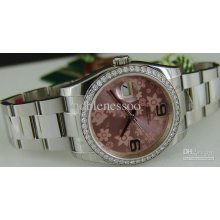 Luxury Men's 18kt Wg & Ss 36mm Pink Floral Dial 116244 Wristwatc