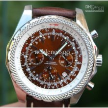 Luxury Mens Steel Mens 48mm Motors Brown Leather Strap Automatic Men