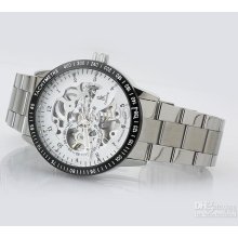 Luxury Mens Watches White Dial Silver Mechanical Movement Stainless