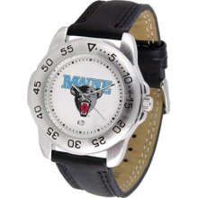 Maine Black Bears Mens Leather Sports Watch