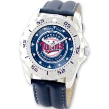 Major League Baseball Watches - Men's Leather Strap Minnesota Twins Stainless Watch