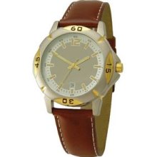 Matsuda Raft Men`s 2 Tone Watch W/ Brown Leather Strap