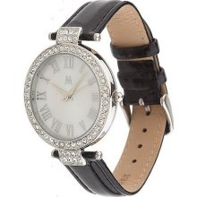 Melania Bold Round Case Leather Strap Watch - Black - One Size