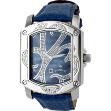 Men Justbling Stainless Steel Square 16 diamond watch JB-6102-E Blue Face