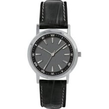 Men`s Budget Watch With Dark Frosty Dial And Black Leather Strap