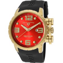 Men's Ambassador Red Dial Gold Tone IP Case Black Silicone ...