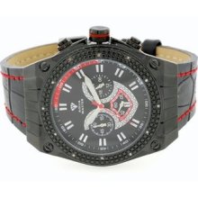 Mens Aqua Master Techno Challenge Diamond Watch All On Black Red Leather Ross