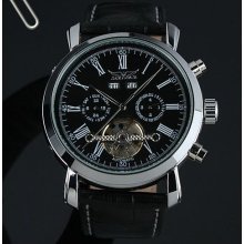 Men's Automatic Mechanical Watch Tourbillon Mechanical Leather watch Date- year-month