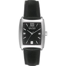 Men's black nautica leather strap watch n07546