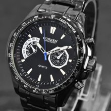 Men's Black Silver Hand Quartz Hours Steel Water Analog Wrist Watch Sport Design